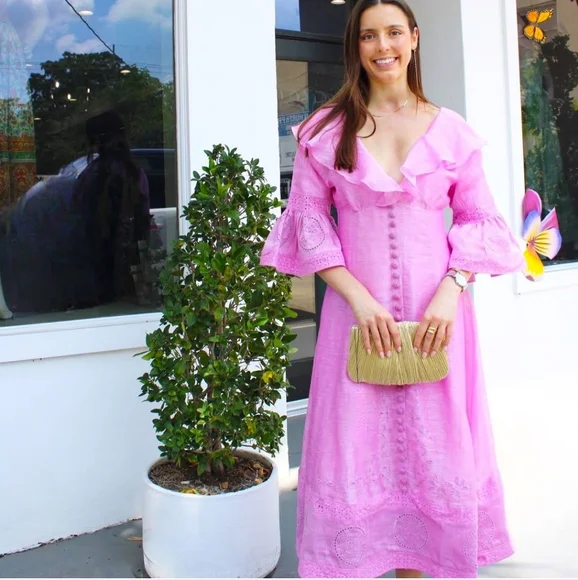 Joslin Silk Linen Pink Midi Dress Ametrine NWT Sz 10